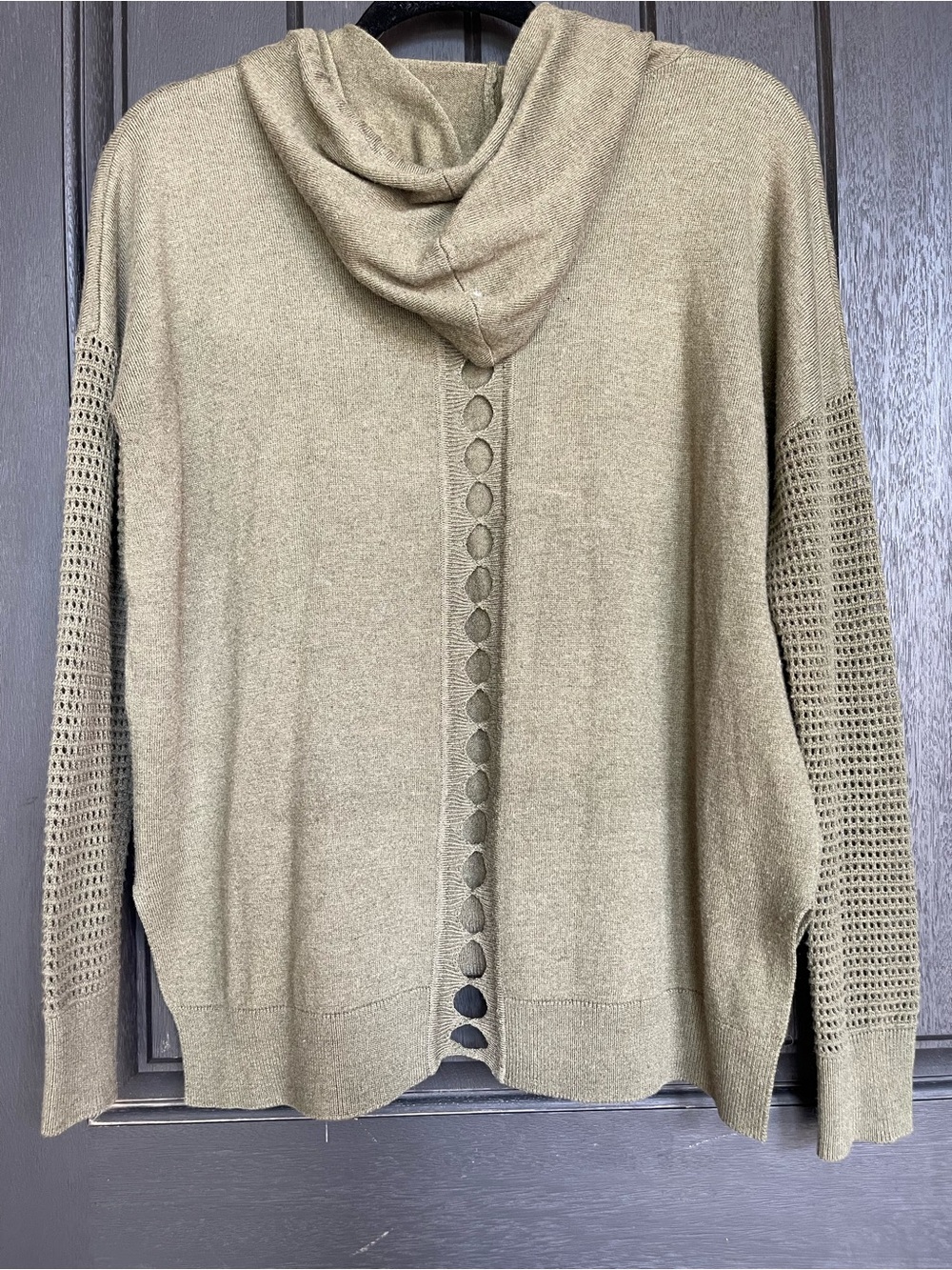 Stitches & Stripes Lightweight Knit Hoodie Open Back Olive Green Sweater